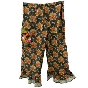 Matilda Jane Field Trip Thelma Brown Ruffle Floral Pants Size 12 Vintage VGUC